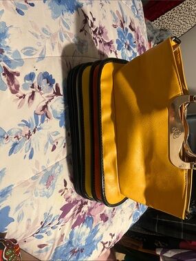 Yellow Multi-Section Women's Clutch with Gold-Tone Frame